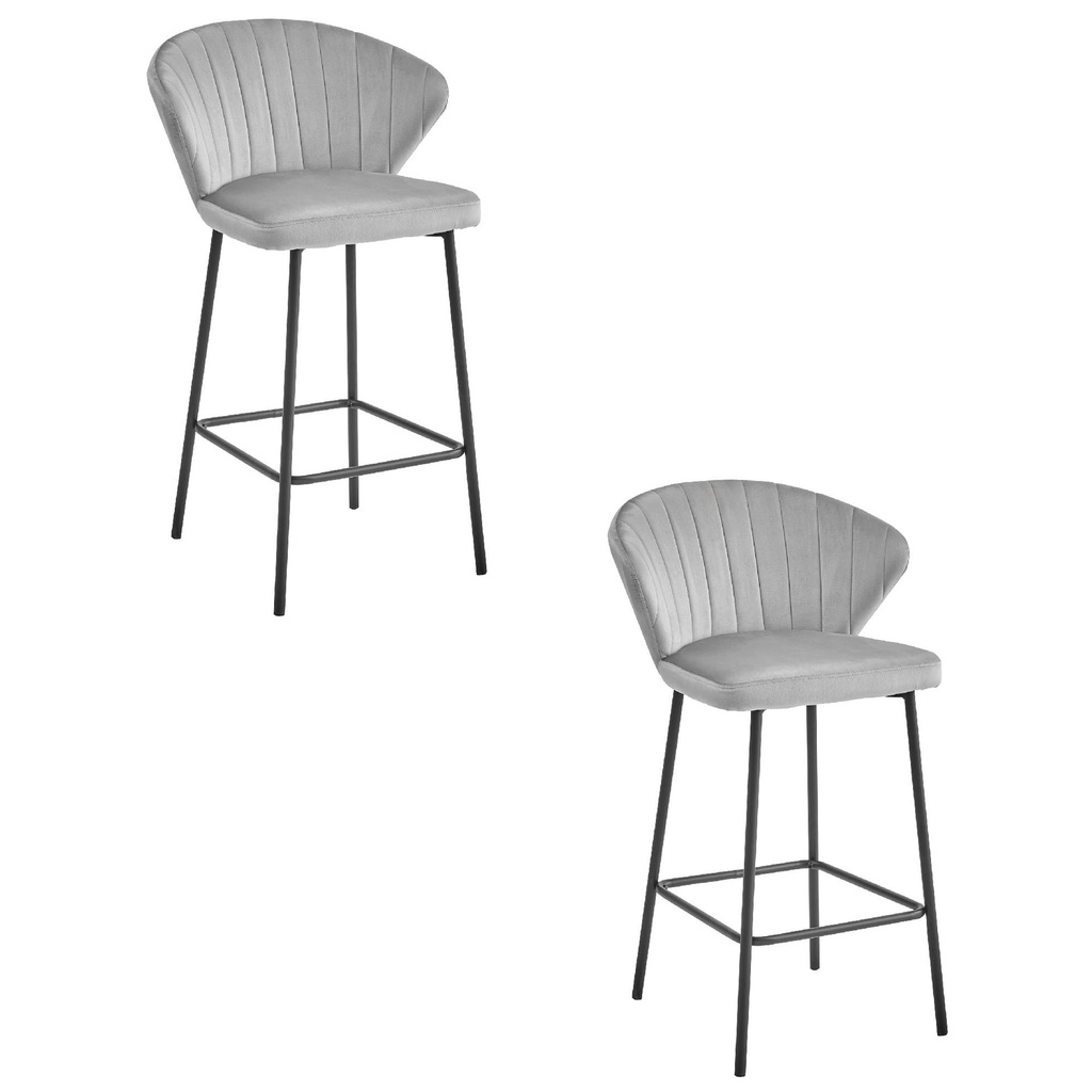 [model_3864_2-GATTA-NIRY88] GATTA-Hocker – silbergrauer Samt / schwarze Beine x 2