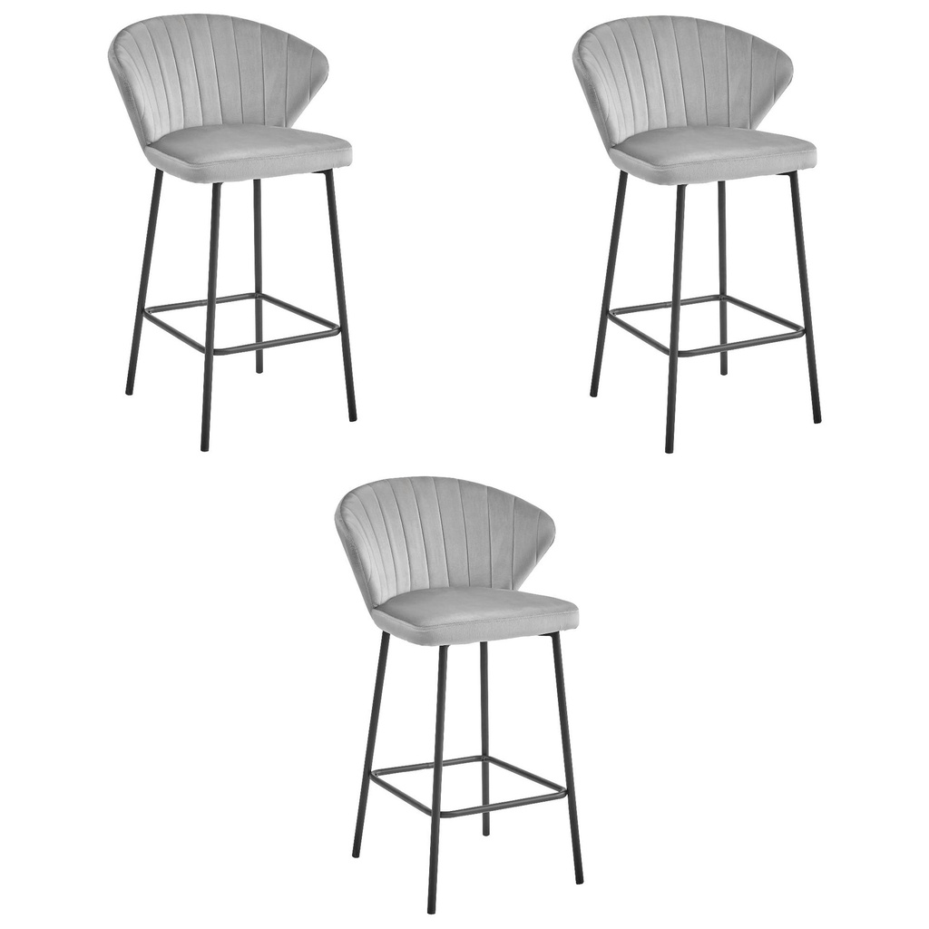 [model_3864_3-GATTA-NIRY88] GATTA-Hocker – silbergrauer Samt / schwarze Beine x 3