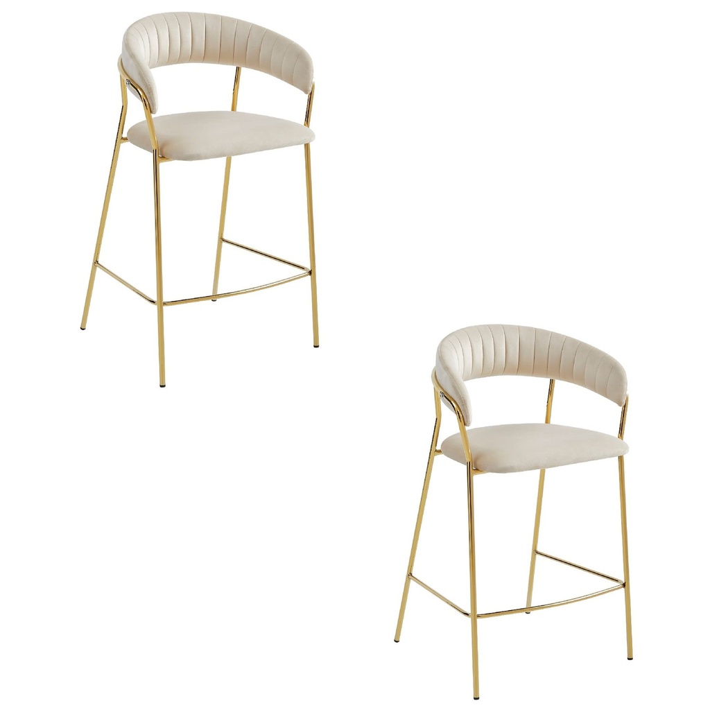 [model_3867_2-BADIA-CIAX89] BADIA Hocker – beige Samt / goldene Beine x 2
