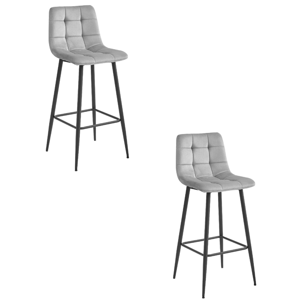 [model_3852_2-ARCETO-MONX86] ARCETO Hocker – silbergrauer Samt / schwarze Beine x 2