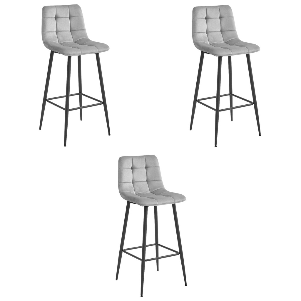 ARCETO Hocker – silbergrauer Samt / schwarze Beine x 3