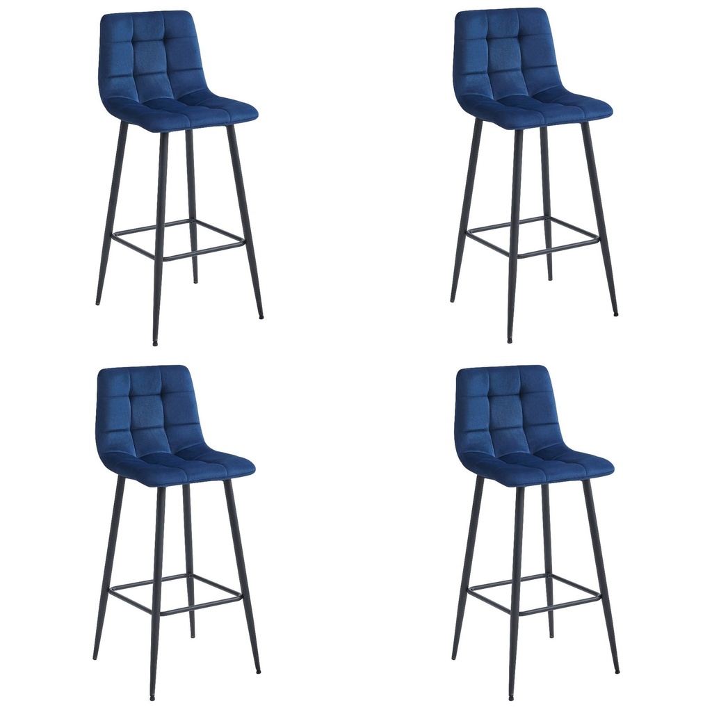 ARCETO Hocker – marineblauer Samt / schwarze Beine x 4