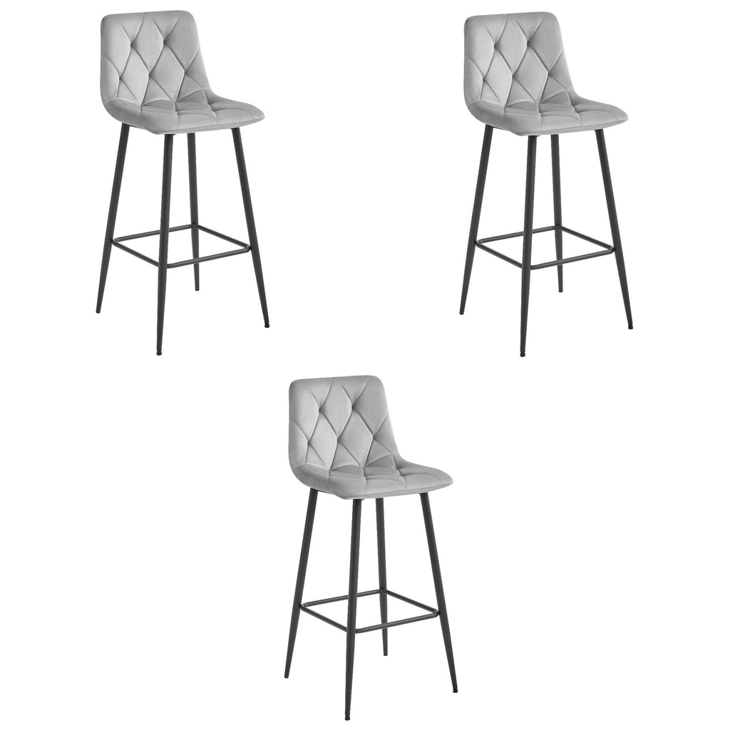 NADO Hocker – silbergrauer Samt / schwarze Beine x 3