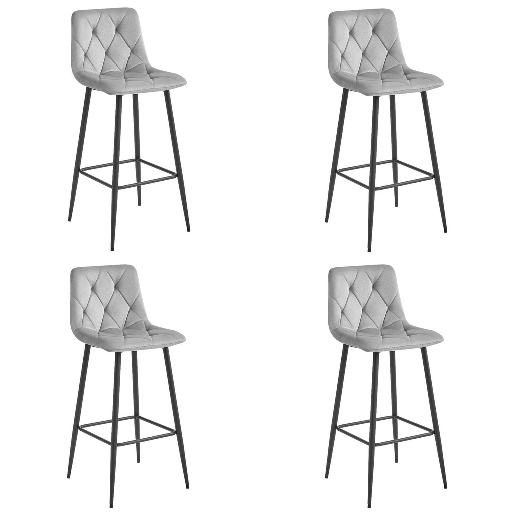NADO Hocker – silbergrauer Samt / schwarze Beine x 4