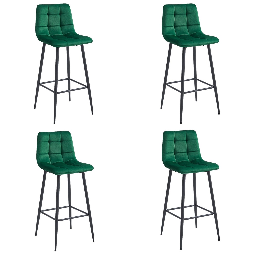 ARCETO Hocker – dunkelgrüner Samt / schwarze Beine x 4