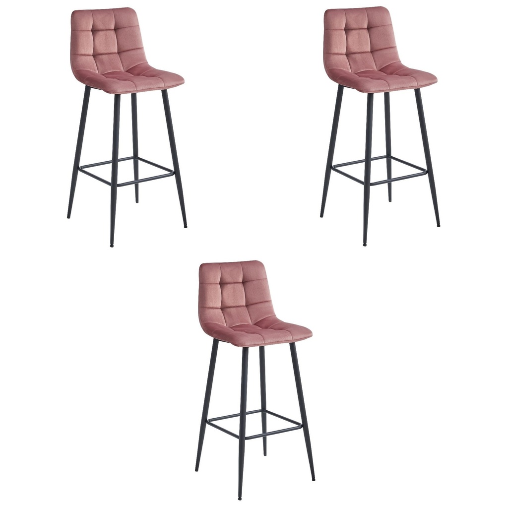 ARCETO Hocker – dunkelrosa Samt / schwarze Beine x 3