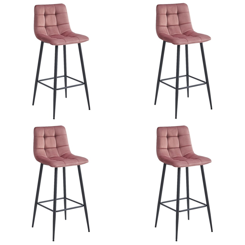 ARCETO Hocker – dunkelrosa Samt / schwarze Beine x 4