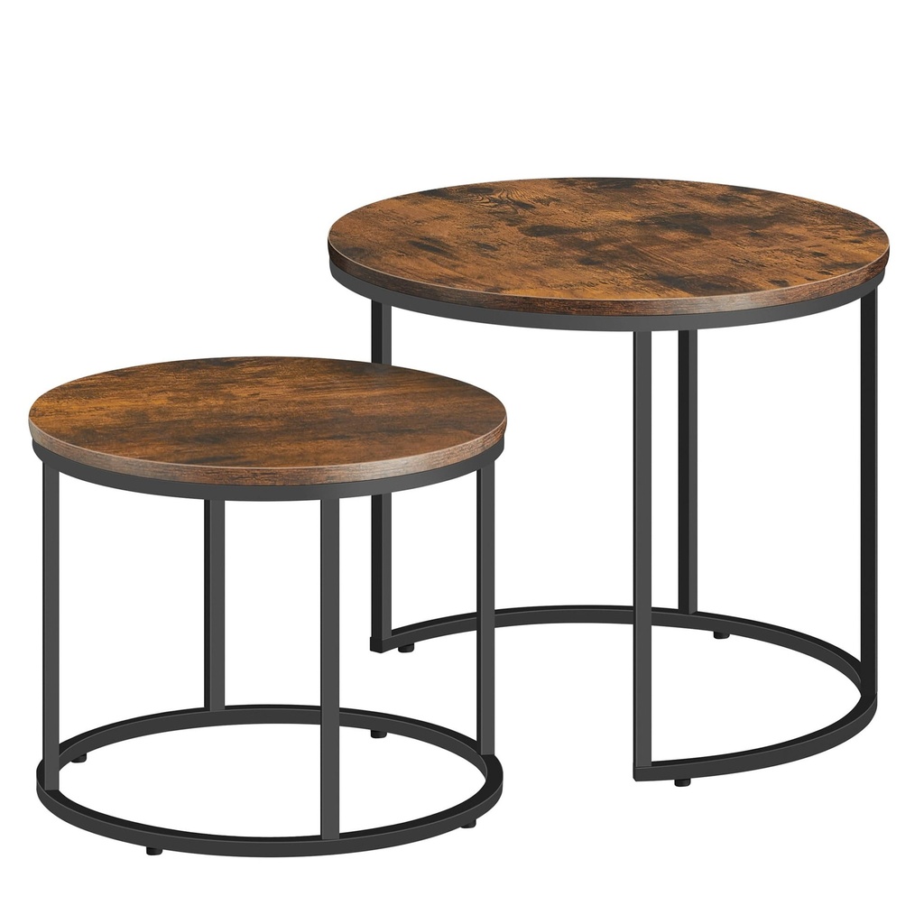 [model_2801_1] Runder Couchtisch, 2 Stück - rustikal / schwarze Beine