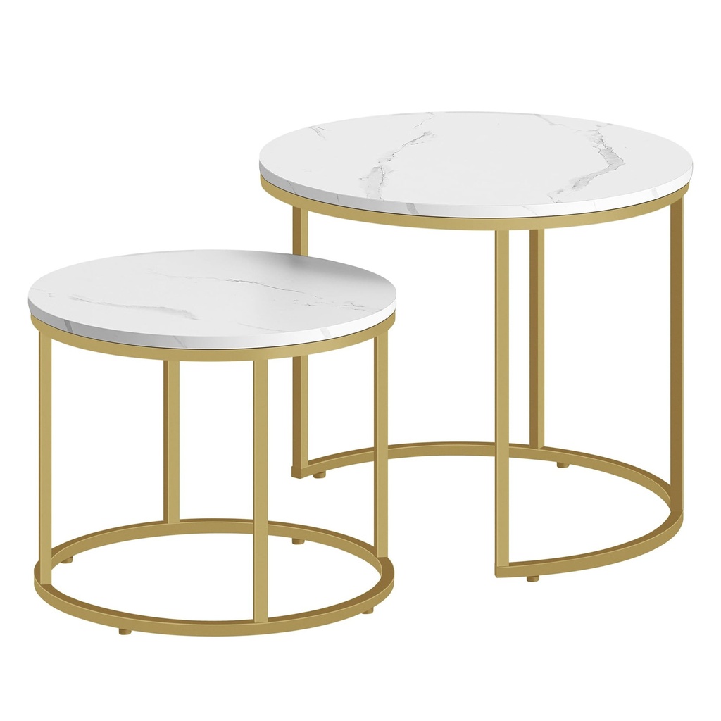 [model_2802_1] Runder Couchtisch 2 Stück - Marmor / goldene Beine