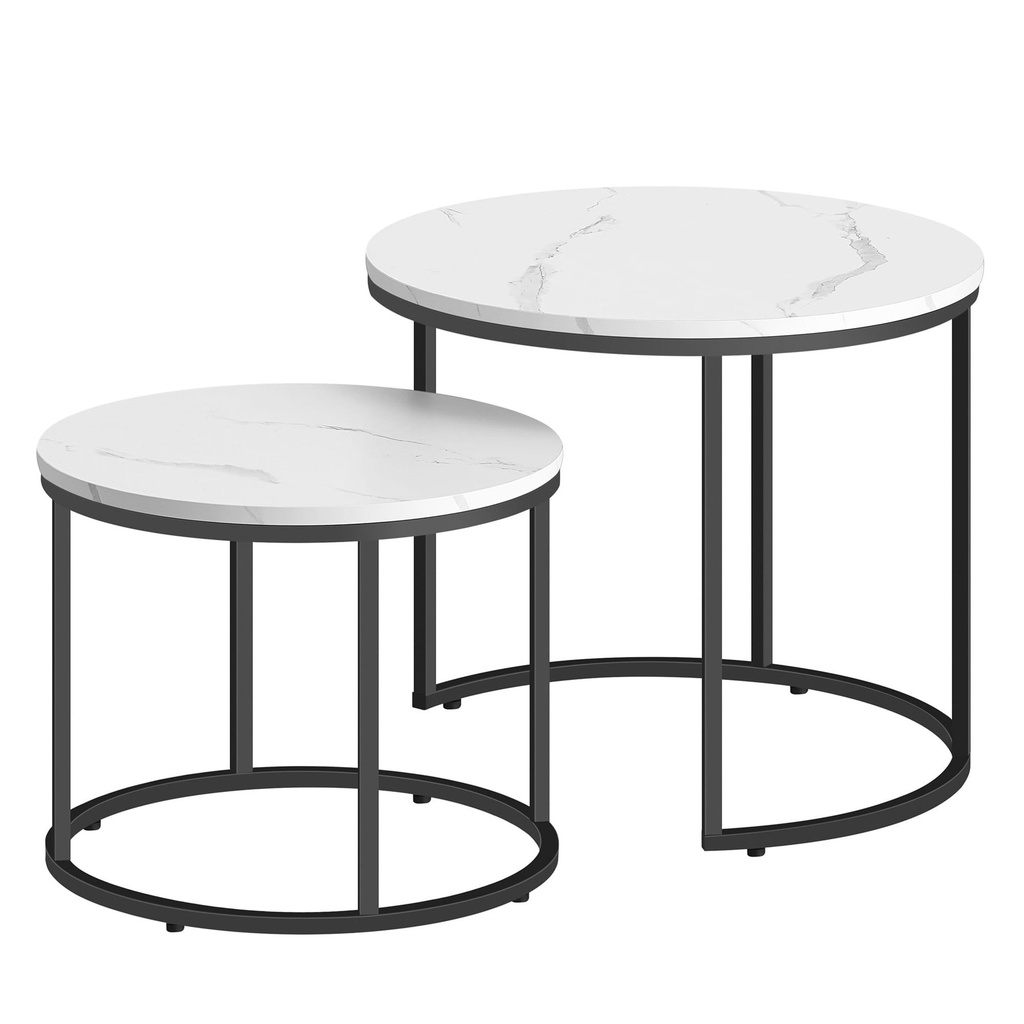 [model_2803_1] Runder Couchtisch 2 Stück - Marmor / schwarze Beine
