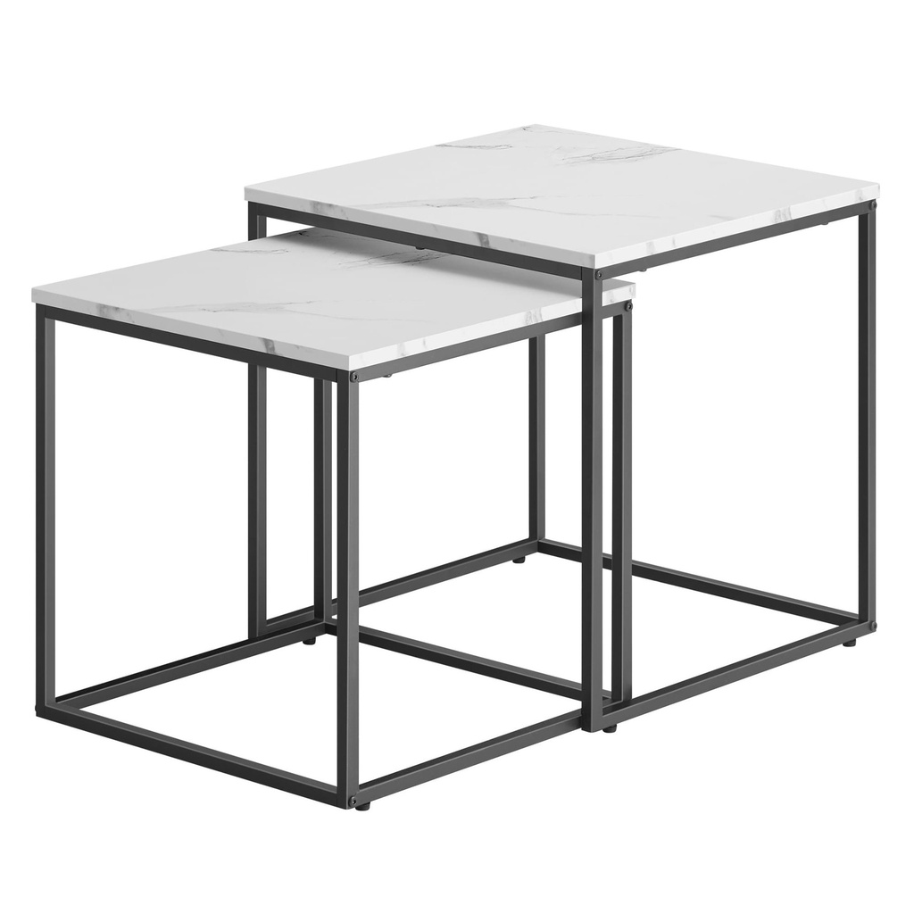 [model_2806_1] Quadratischer Couchtisch 2 Stück - Marmor / schwarze Beine