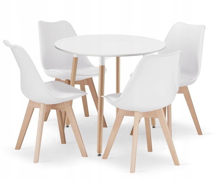 [model_3831_1-KAMI-TWX80+3316_4-MARK-ATTY16] Set aus rundem KAMI-Tisch 80 cm + 4 weißen MARK-Stühlen