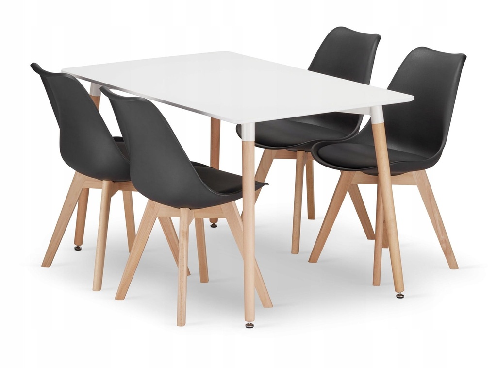 [model_3323_1-ADRIA-TRX12080+3319_4-MARK-ATTY16] ADRIA rechteckiges Tischset 120x80cm weiß + 4 schwarze MARK Stühle