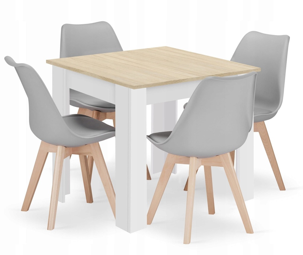 [model_15385_1+3317_4-MARK-ATTY16] Set aus quadratischem Tisch 80x80cm Sonoma-Eiche + 4 Stühlen MARK grau
