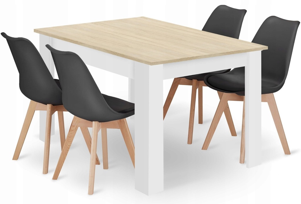 [model_15387_1+3319_4-MARK-ATTY16] Set aus rechteckigem Tisch 120x80cm Sonoma-Eiche + 4 schwarzen MARK-Stühlen