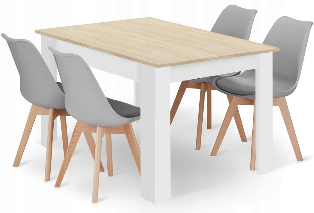 [model_15387_1+3317_4-MARK-ATTY16] Set aus rechteckigem Tisch 120x80cm Sonoma-Eiche + 4 Stühlen MARK grau