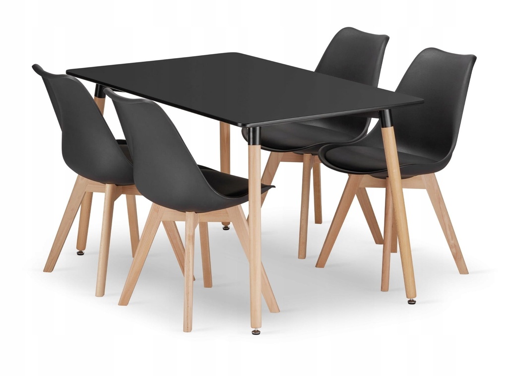 [model_3328_1-ADRIA-TRX12080+3319_4-MARK-ATTY16] ADRIA rechteckiges Tischset 120x80cm schwarz + 4 schwarze MARK Stühle