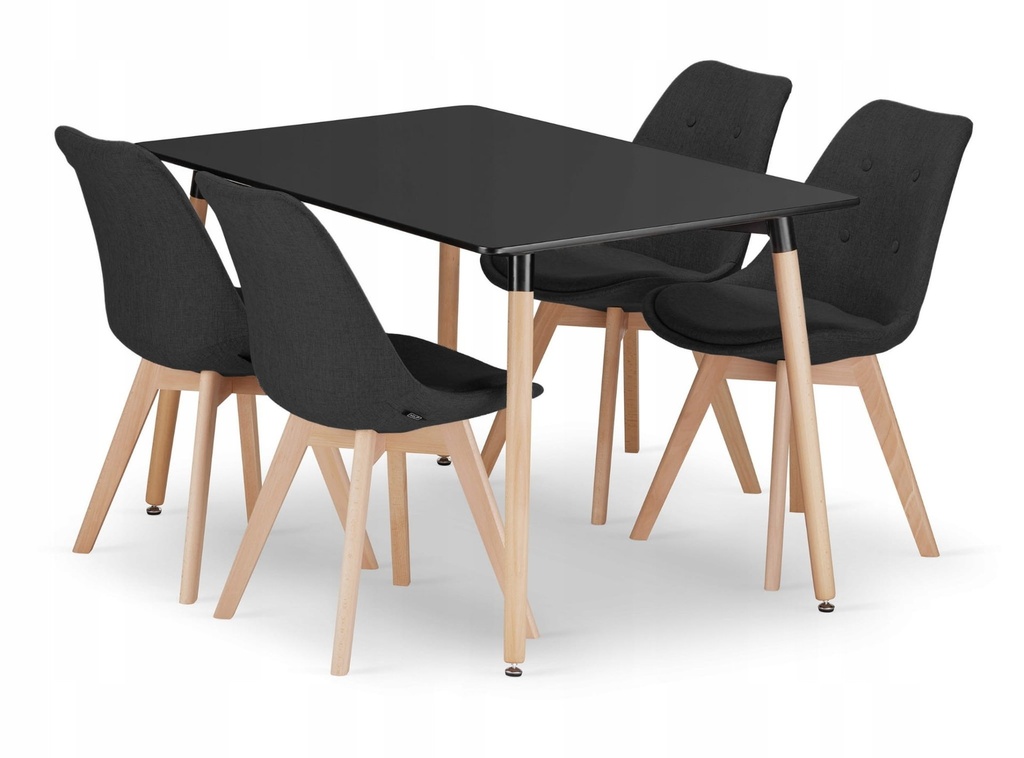 [model_3328_1-ADRIA-TRX12080+3400_4-NORI-TJUY23] Set aus rechteckigem ADRIA-Tisch 120 x 80 cm in Schwarz + 4 schwarzen NORI-Stühlen