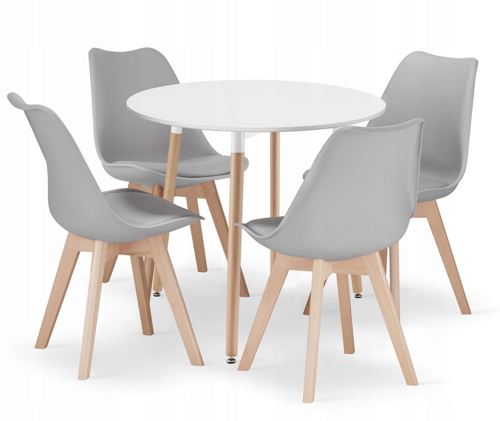 [model_3831_1-KAMI-TWX80+3317_4-MARK-ATTY16] Set aus rundem Tisch KAMI 80 cm weiß + 4 Stühlen MARK grau