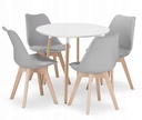 Set aus rundem Tisch KAMI 80 cm weiß + 4 Stühlen MARK grau