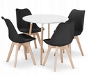 Set aus rundem KAMI-Tisch 80 cm weiß + 4 schwarzen MARK-Stühlen
