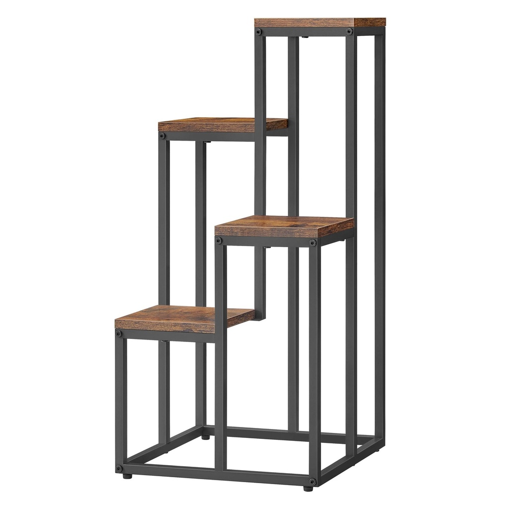 [model_2809_1] Blumenständerregal mit 4 Ablagen – rustikal / schwarze Beine