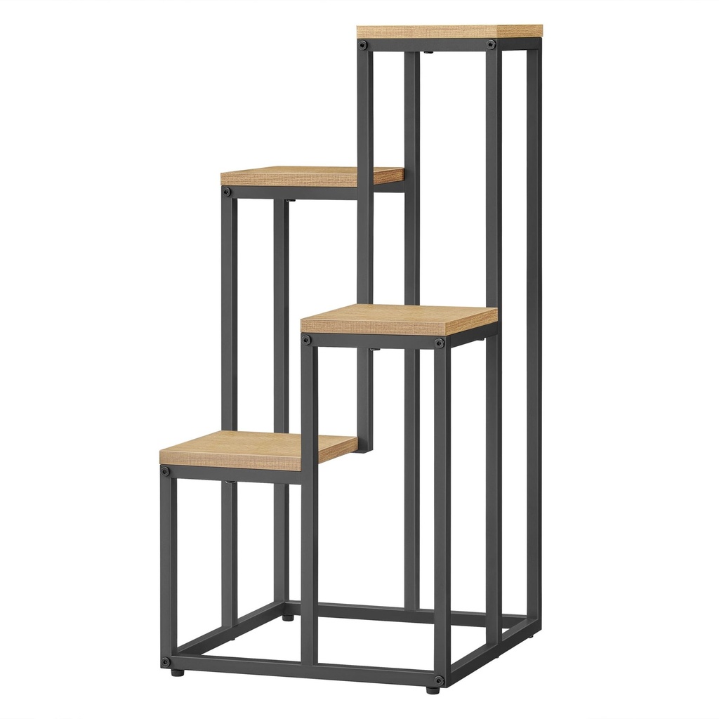 [model_2810_1] Blumenständerregal mit 4 Ablagen – Eiche / schwarze Beine