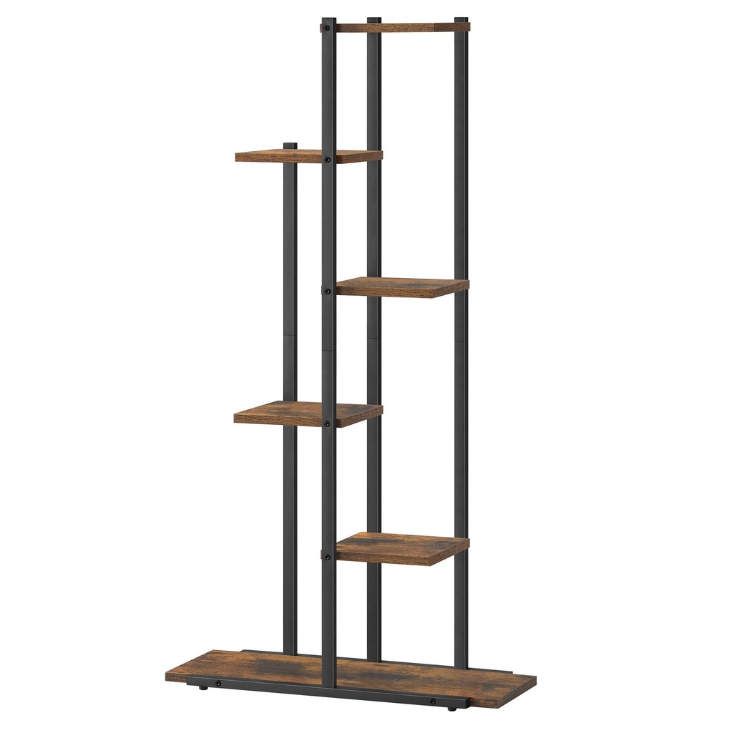 [model_2813_1] Blumenständerregal mit 6 Ablagen – rustikal / schwarze Beine