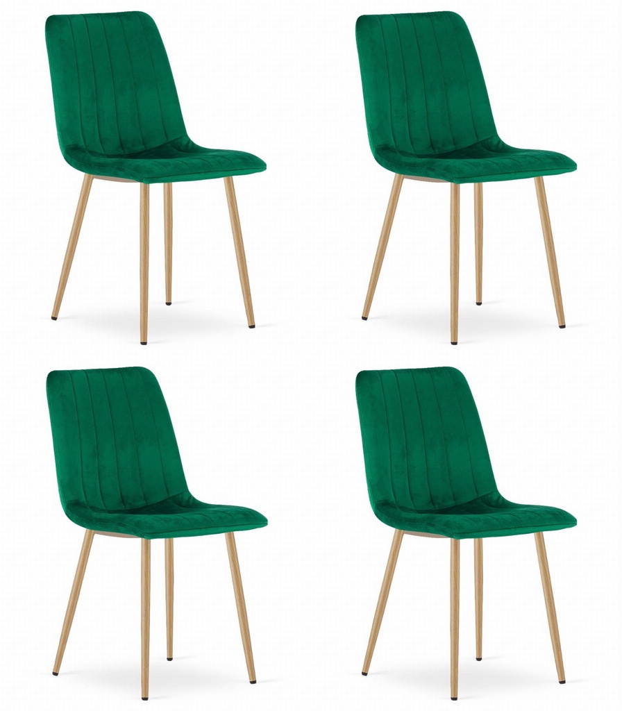 LAVA Stuhl – dunkelgrüner Samt / holzfarbene Beine x 4