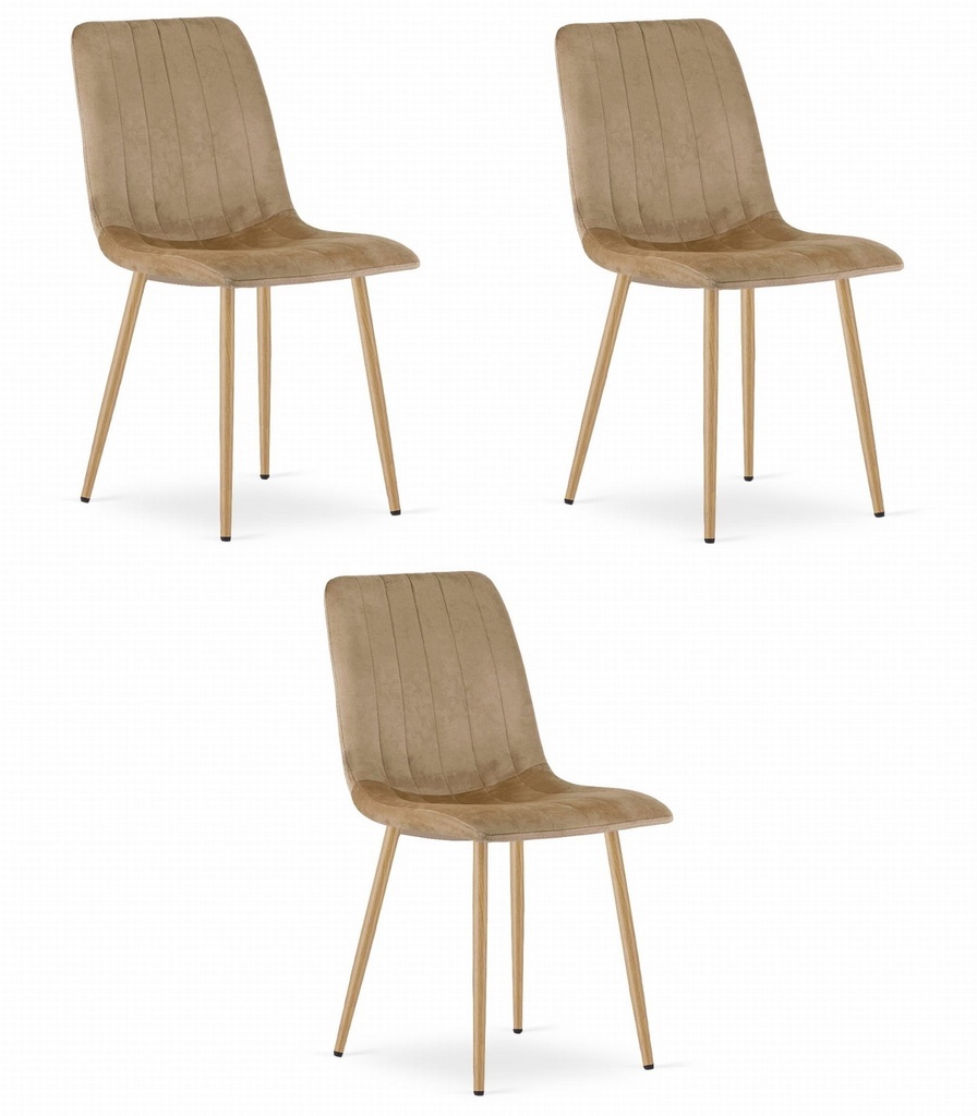 LAVA Stuhl – brauner Samt / holzfarbene Beine x 3