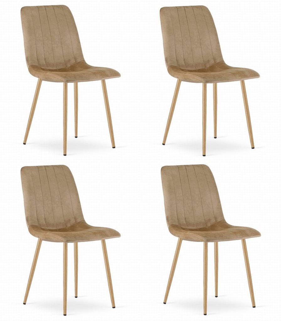 LAVA Stuhl – brauner Samt / holzfarbene Beine x 4