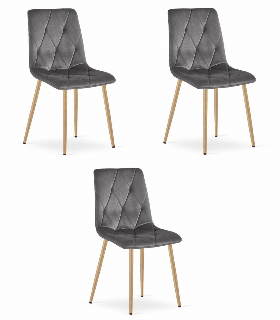 LIBRA Stuhl – dunkelgrauer Samt / holzfarbene Beine x 3