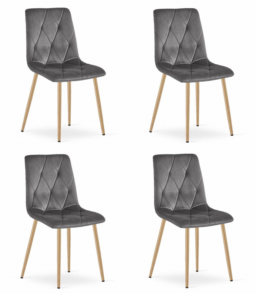 LIBRA Stuhl – dunkelgrauer Samt / holzfarbene Beine x 4