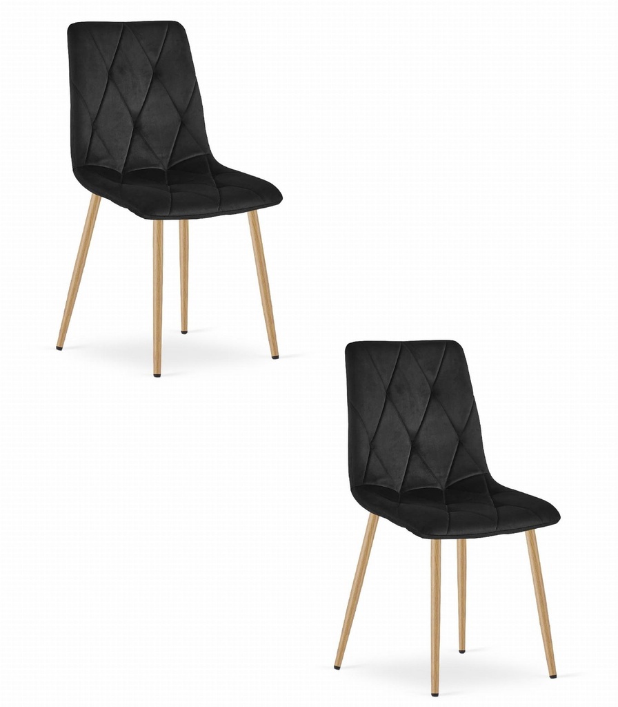 LIBRA Stuhl – schwarzer Samt / holzfarbene Beine x 2