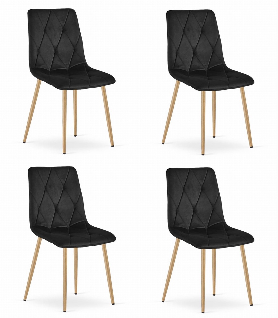 LIBRA Stuhl – schwarzer Samt / holzfarbene Beine x 4