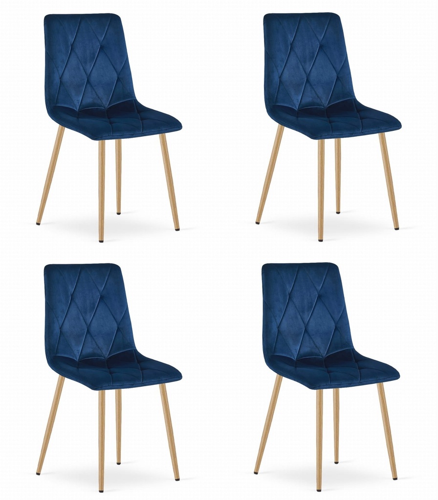 LIBRA Stuhl – marineblauer Samt / holzfarbene Beine x 4