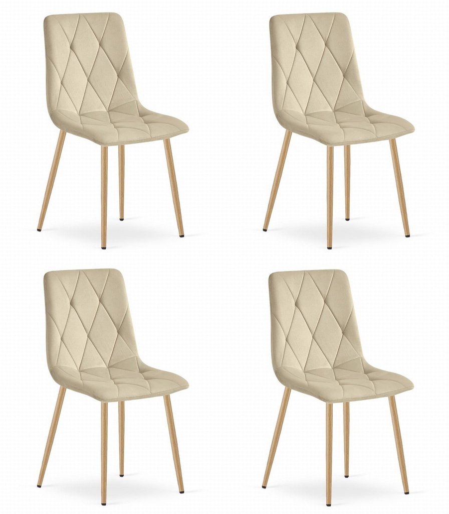 LIBRA Stuhl – hellbeiger Samt / holzfarbene Beine x 4