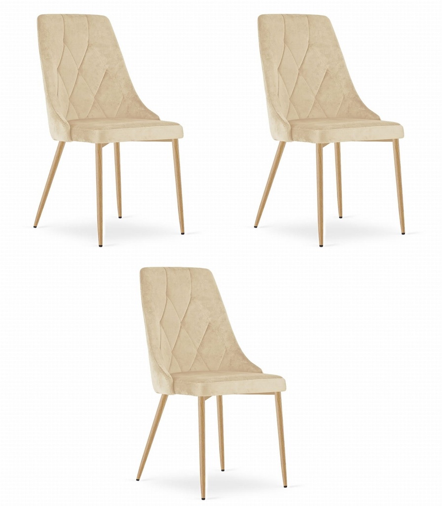 IMOLA Stuhl – hellbeiger Samt / holzfarbene Beine x 3