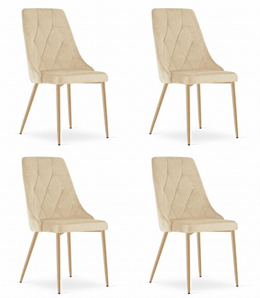 IMOLA Stuhl – hellbeiger Samt / holzfarbene Beine x 4