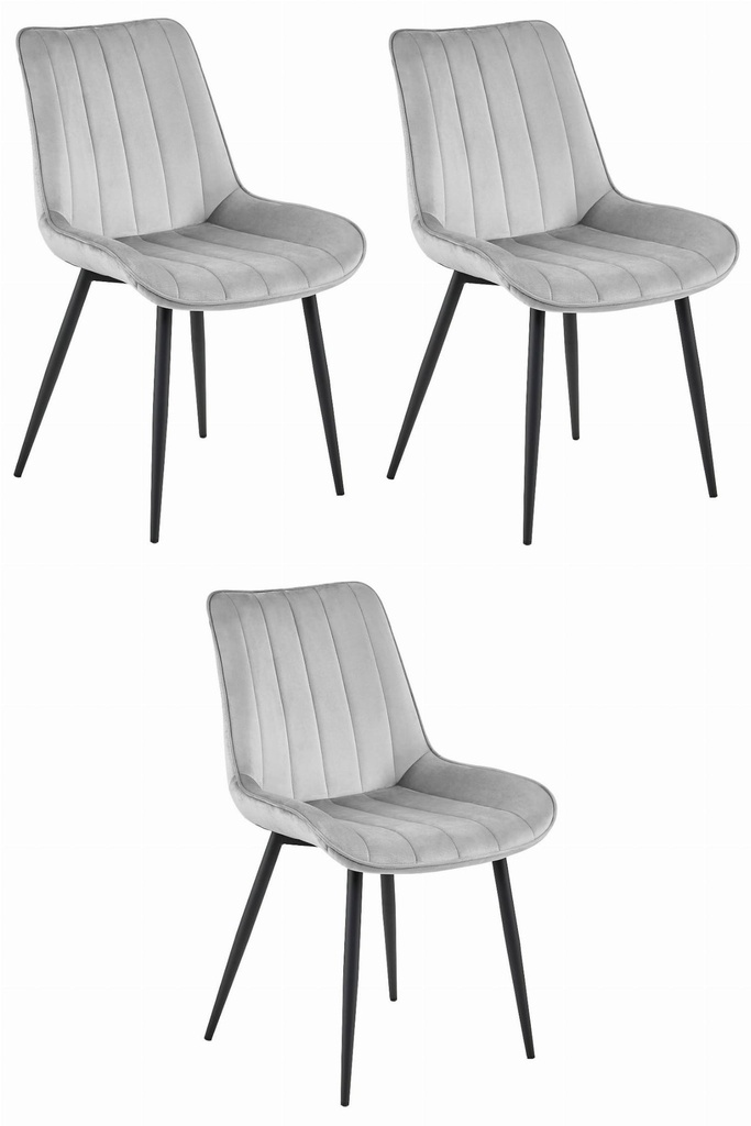 SOSA Stuhl – silbergrauer Samt / schwarze Beine x 3