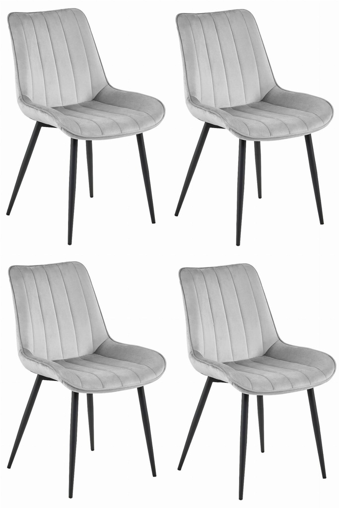 SOSA Stuhl – silbergrauer Samt / schwarze Beine x 4