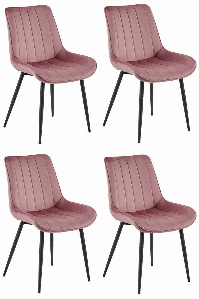 SOSA Stuhl – dunkelrosa Samt / schwarze Beine x 4