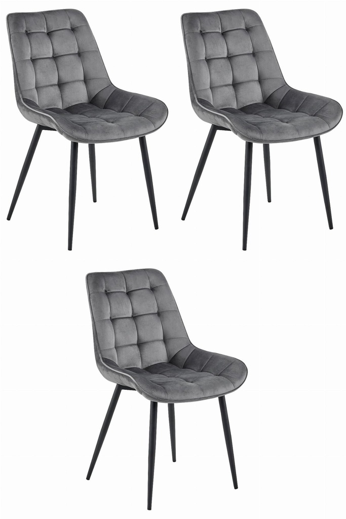 BERA Stuhl – dunkelgrauer Samt / schwarze Beine x 3