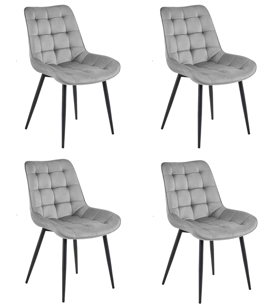 BERA Stuhl – hellgrauer Samt / schwarze Beine x 4