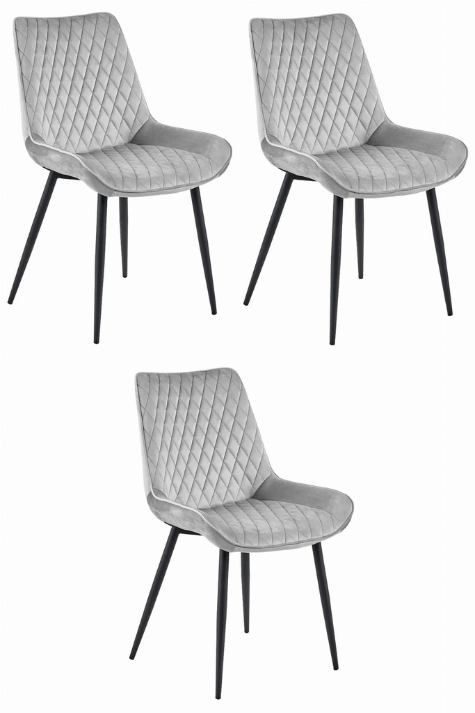 VERDO Stuhl – silbergrauer Samt / schwarze Beine x 3