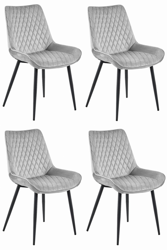 VERDO Stuhl – silbergrauer Samt / schwarze Beine x 4