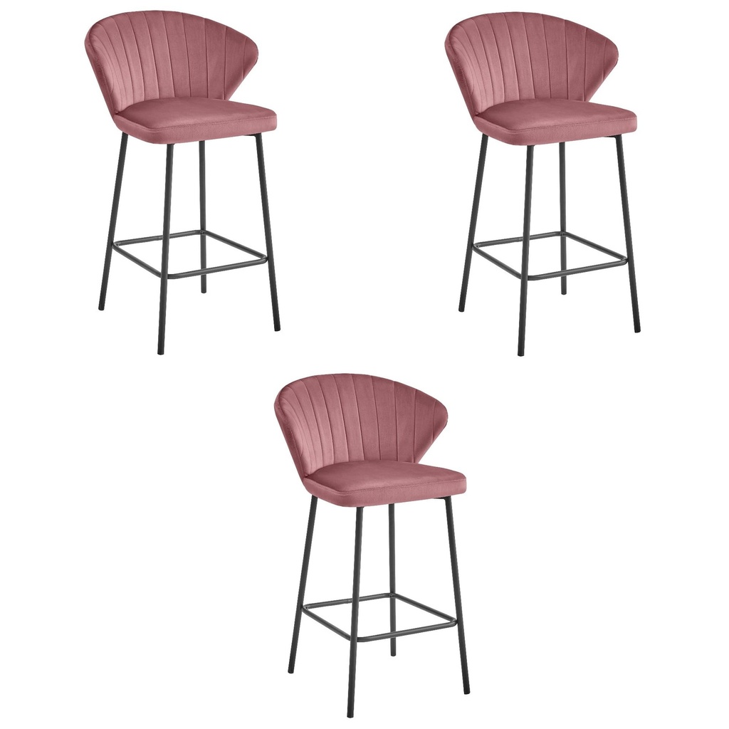 GATTA Hocker – dunkelrosa Samt / schwarze Beine x 3