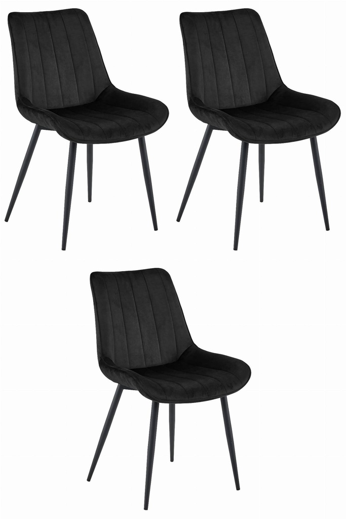 SOSA Stuhl – schwarzer Samt / schwarze Beine x 3