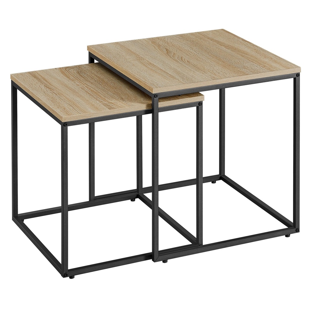 Quadratischer Couchtisch, 2 Stück – Sonoma-Eiche / schwarze Beine