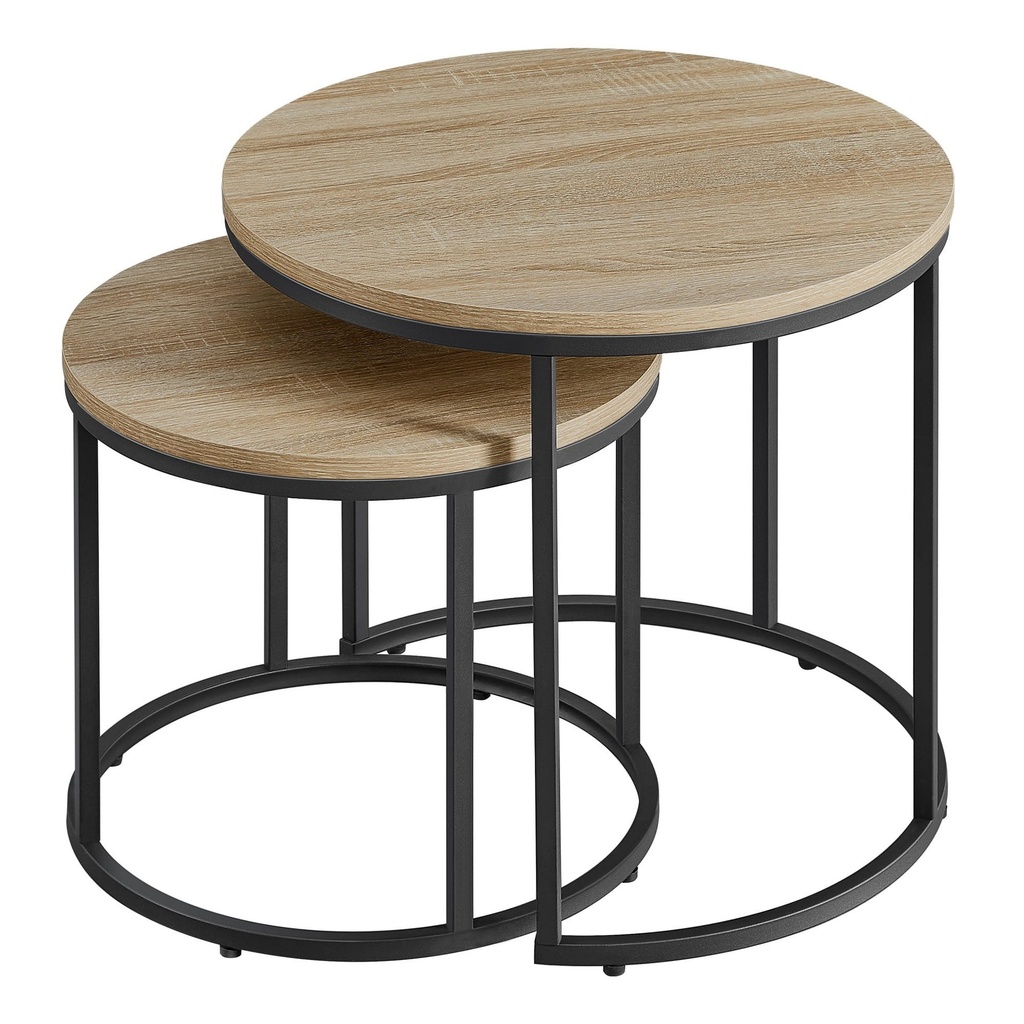 [model_2819_1] Runder Couchtisch 2 Stück – Sonoma-Eiche / schwarze Beine